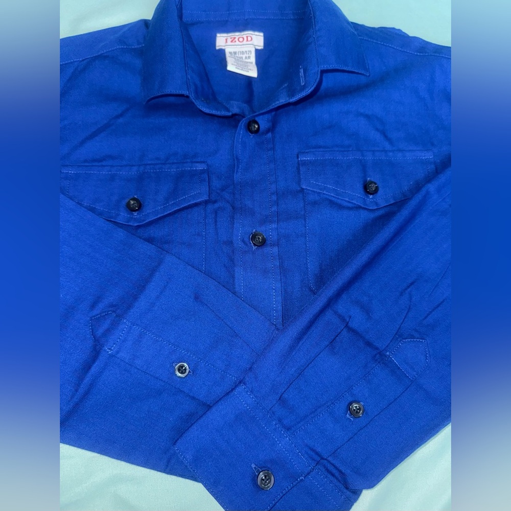 Boys Blue Long Sleeve Button-Up Shirt - Picture 5 of 5